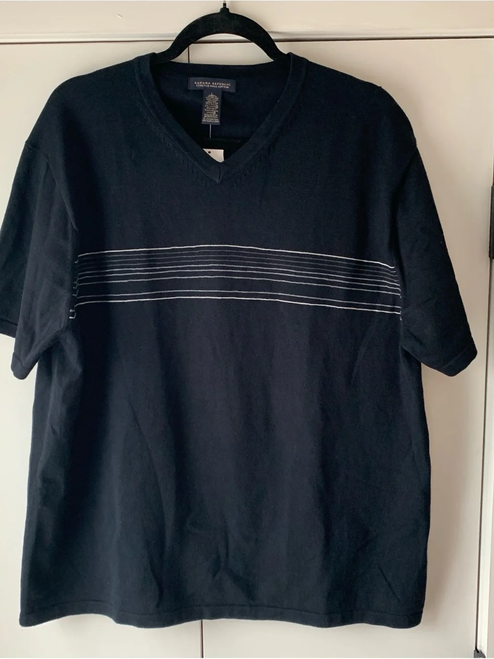 Banana Republic Black V-Neck Men's Shirt with  Stripes